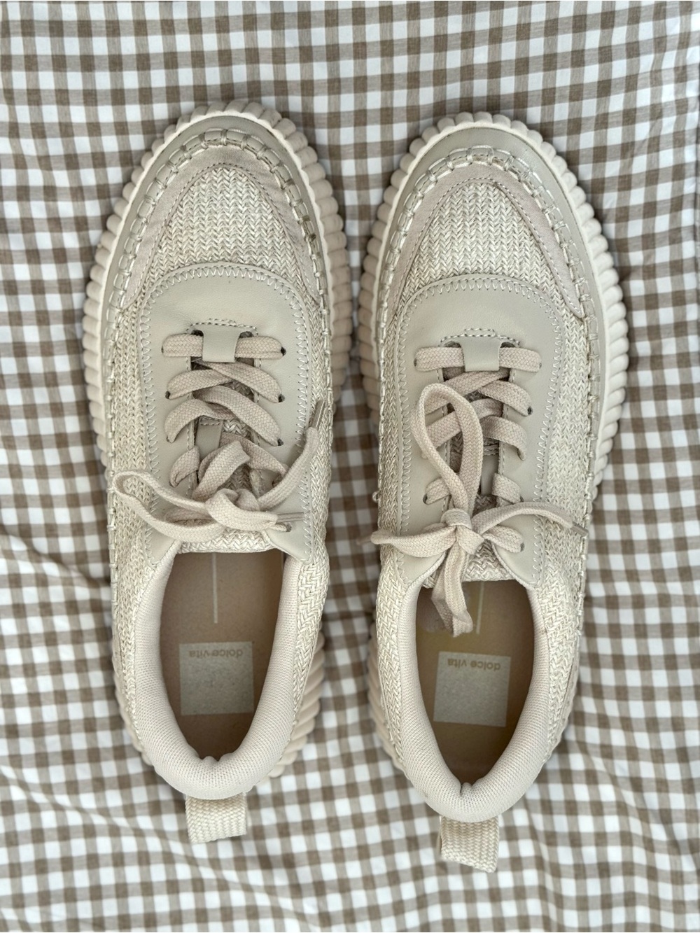 Dolce Vita Denae Sandstone Knit Crochet Platform Sneakers - Size 9M - Picture 2 of 8